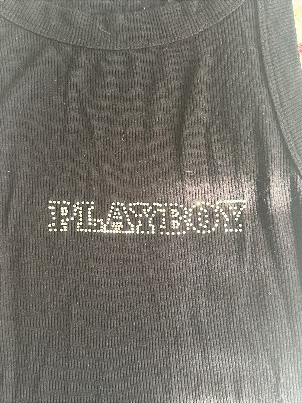 PLAYBOY Black Ribbed Tank with Rhinestone Logo - Picture 2 of 2